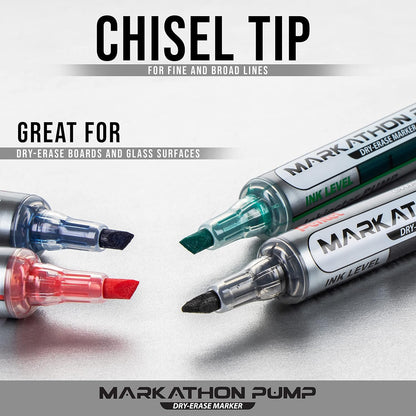 Pentel Markathon Pump Dry Erase Marker, Chisel Tip, Black Ink, 4 Pack (MWL6SXBP4A)