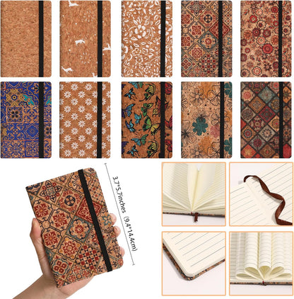 BOBO RABBIT 3 Pack Pocket Journal Notebooks Small Mini Notebook for Note Taking Little Compact A6 Size Hardcover Cork Notepads for School Office Traveler Diary, 3.7"x5.7", Total 600 Pages