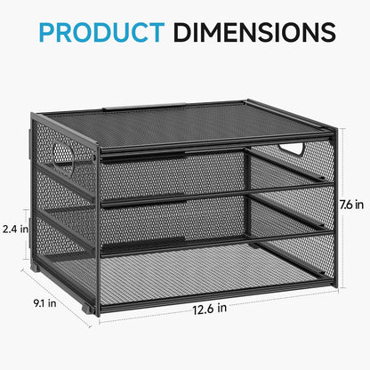 Lavatino 3-Tier Letter Tray Desk Organizer, Mesh Metal Paper File Tray Organizer for Desk, Office Supplies & Home Organization, Fits A4 Paper, Mail, Magazines & Office Accessories (Black with Handle)