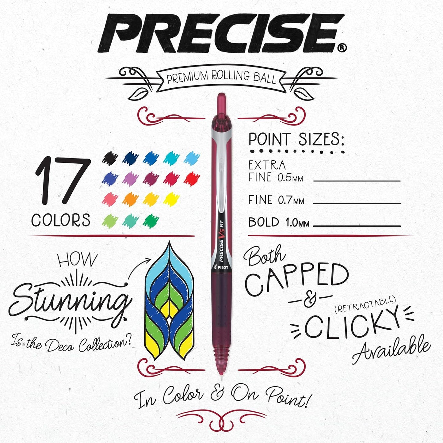 PILOT Precise V10 RT Refillable & Retractable Rolling Ball Pens, Bold Point, Black Ink, 12-Pack (13450)