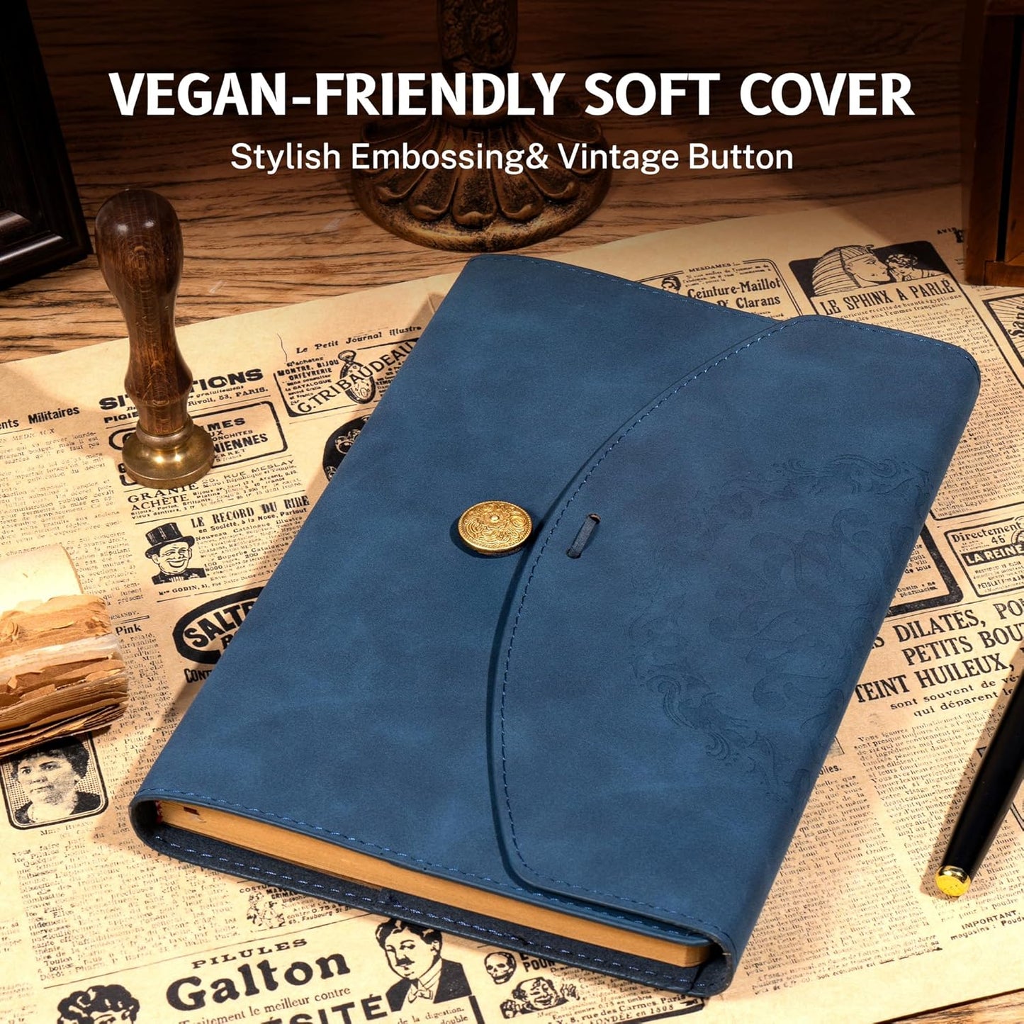 MINICAGIE Journal Notebook for Men Women Gifts Hardcover Leather Mens Journals for Writing 288 Pages 100 Gsm Paper Thick Journaling Notebooks for Work Diary, 5.7x8.3 In, Blue