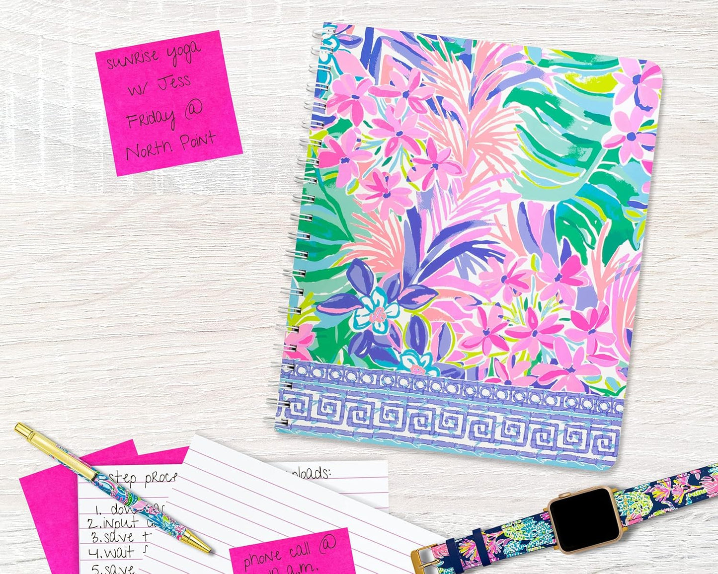 Lilly Pulitzer Large Blue Hardcover Spiral Notebook, 11" x 9.5" with 160 College Ruled Pages, Cabana Cocktail