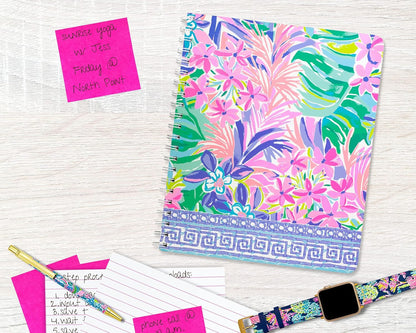 Lilly Pulitzer Large Blue Hardcover Spiral Notebook, 11" x 9.5" with 160 College Ruled Pages, Cabana Cocktail