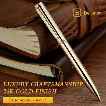 BEILUNER Luxury Gel Pen with 24K Gold Finish, Black Piano Lacquer, Luxury Grade Craftsmanship, Best Pen Gift Set for Men and Women, Professional, Executive, Office, Retractable Nice Pens