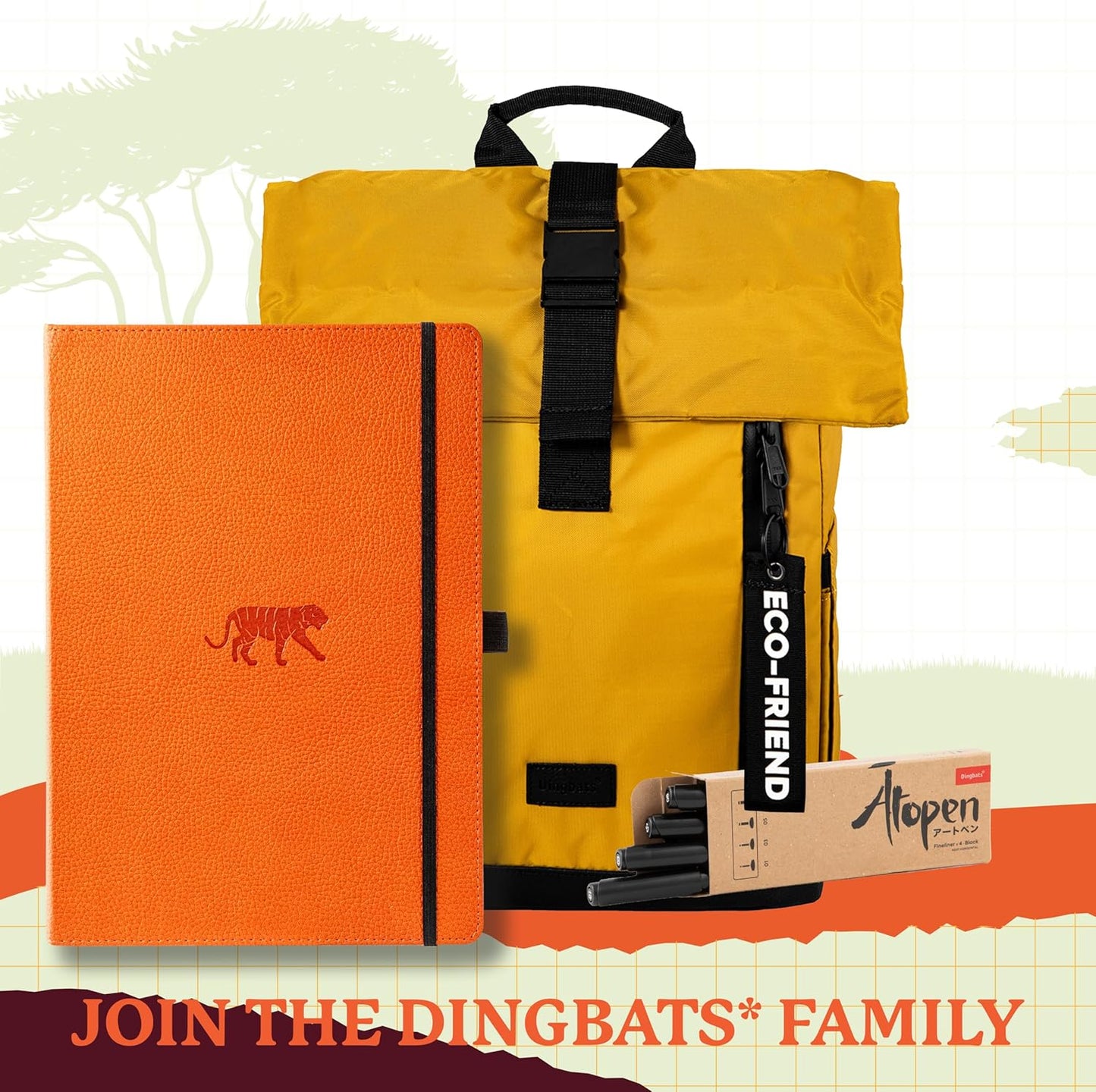 Dingbats* - Wildlife Lined Extra Large A4 Notebook - PU Leather Hardcover Journal for Work, Writing - Pocket, Elastic Closure, Pen Holder, Bookmark