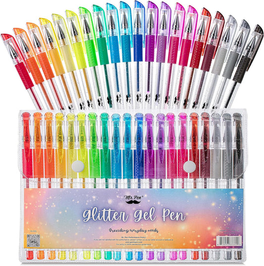 Mr. Pen- Glitter Gel Pens, 20 Colors, Glitter Pens Fine Bullet Tip, Gel Marker for Adult Coloring Books, Journaling, Crafting, Doodling, Drawing, Art Supplies, Scrapbook, Sparkle Gifts