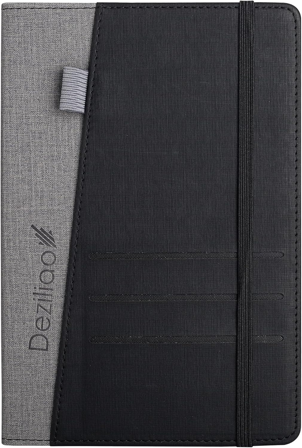 Deziliao Lined Journal Notebooks with Pen Loop, Hardcover Notebook Journal for Work, 100Gsm Premium Thick Paper with Inner Pocket, Medium 5.7"x8.4", （Black, Ruled）