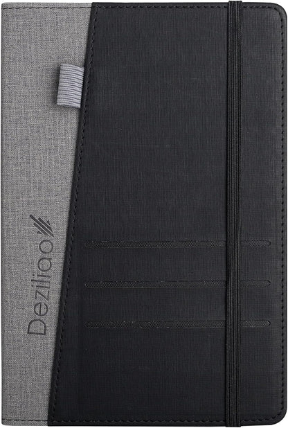 Deziliao Lined Journal Notebooks with Pen Loop, Hardcover Notebook Journal for Work, 100Gsm Premium Thick Paper with Inner Pocket, Medium 5.7"x8.4", （Black, Ruled）