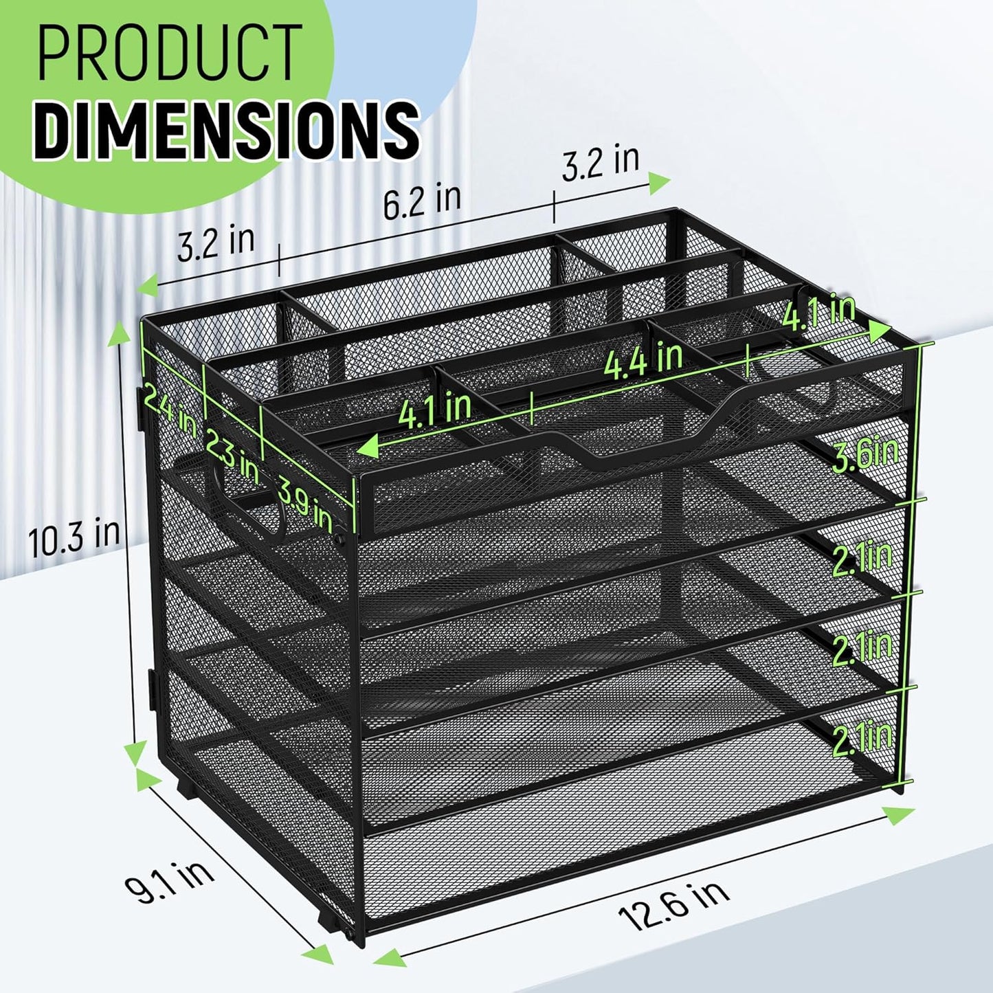 Docnest 5 Tier Letter Tray with Hanging File Organizer-Mesh Desk Organizer-Desktop Storage Box Built in Pen Holder and Handles, File Folder Holder for Mail Documents Office Supplies-Black
