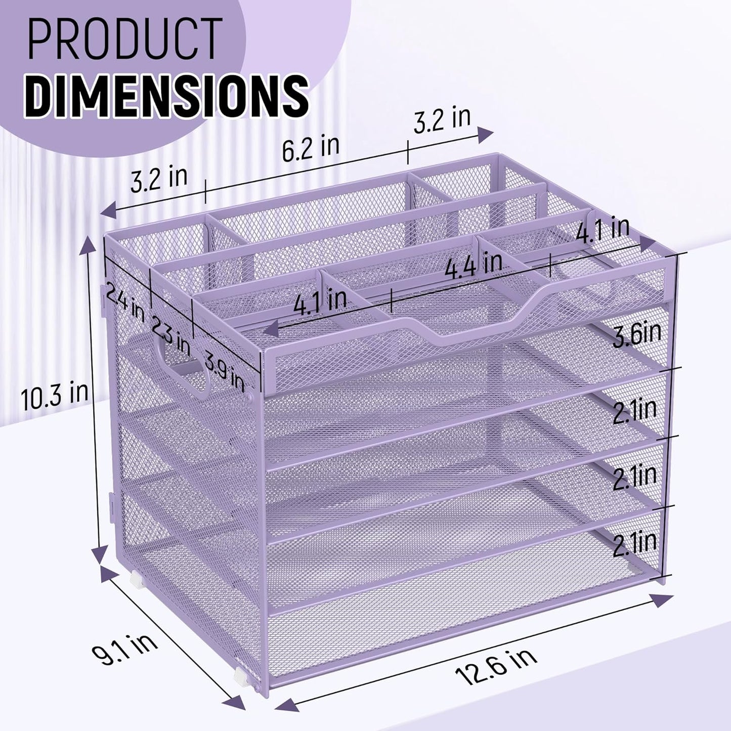 Docnest 5 Tier Letter Tray with Hanging File Organizer-Mesh Desk Organizer-Desktop Storage Box Built in Pen Holder and Handles, File Folder Holder for Mail Documents Office Supplies-Black