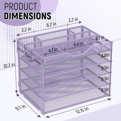 Docnest 5 Tier Letter Tray with Hanging File Organizer-Mesh Desk Organizer-Desktop Storage Box Built in Pen Holder and Handles, File Folder Holder for Mail Documents Office Supplies-Black