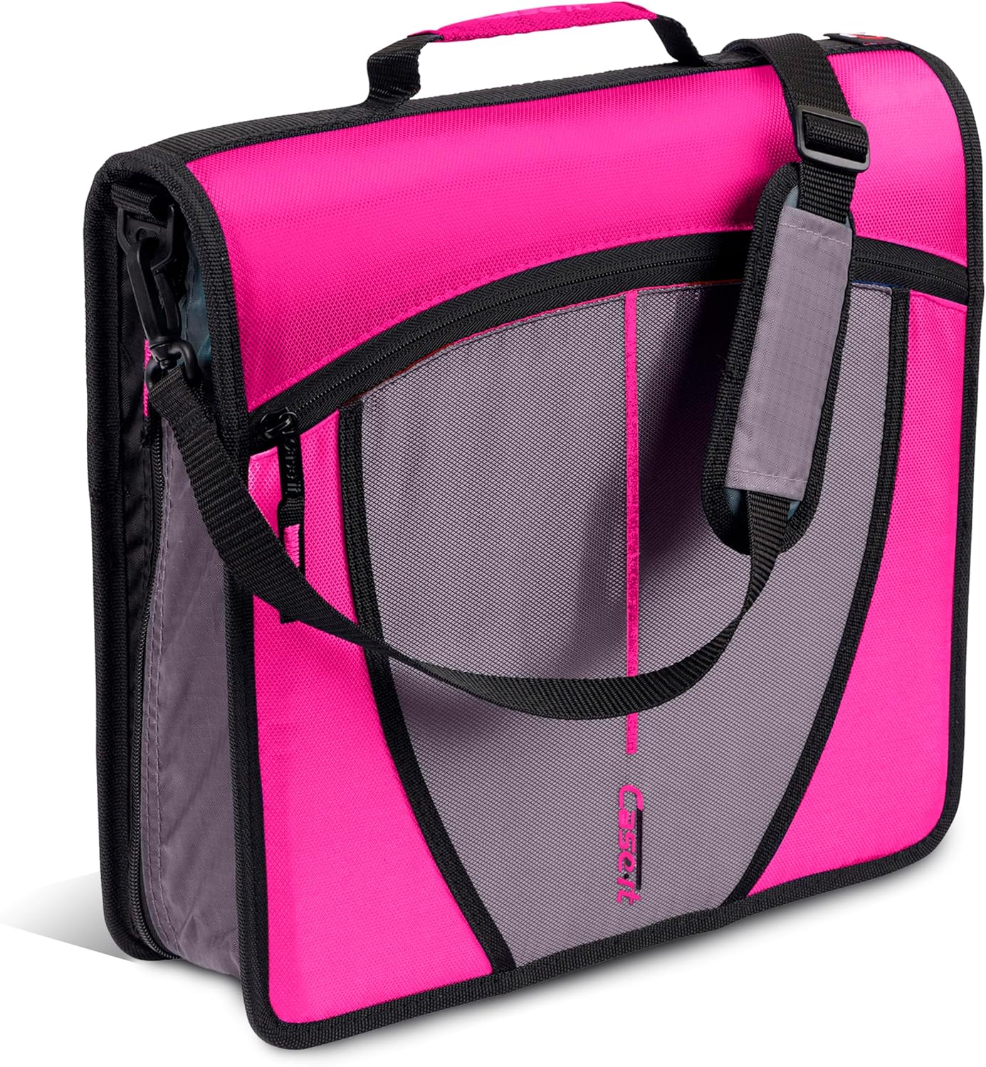Case-it Mighty Zip Tab School Zipper Binder | 3-Inch O-Rings, 600-Sheet Capacity, 5-Subject Expanding File Folder, Multiple Pockets & Storage Organizer, Shoulder Strap | D-146 Jet Black