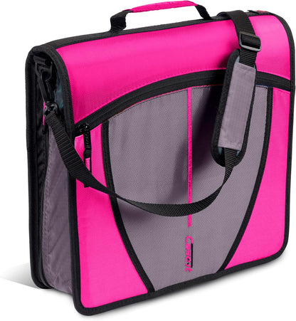 Case-it Mighty Zip Tab School Zipper Binder | 3-Inch O-Rings, 600-Sheet Capacity, 5-Subject Expanding File Folder, Multiple Pockets & Storage Organizer, Shoulder Strap | D-146 Jet Black