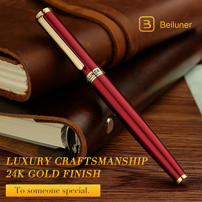 BEILUNER Luxury Rollerball Pen, Stunning Green Lacquer with 24K Gold Trim,Noble and Elegant Designs,Schneider Ink Refill, Best Gift Set for Men & Women, Refillable, Executive Writing, Nice Pens