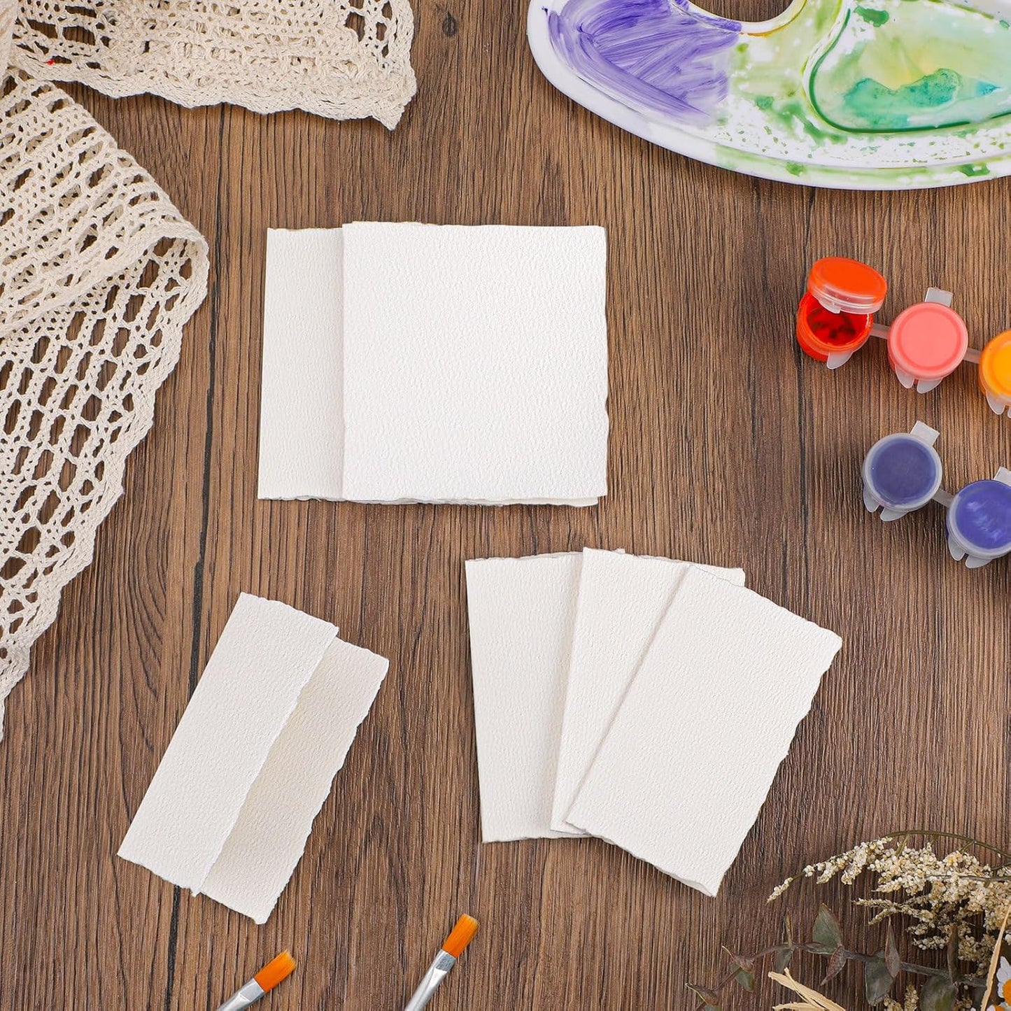 Prudiut 25 Sheets Cotton Watercolor Paper, 300 GSM Deckled Edge, 5 x 7 inch, Rough/Textured, White, for Watercolors, Wedding Invitations, Cards, Crafts