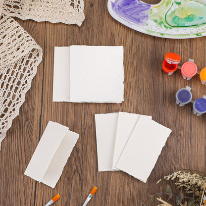 Prudiut 25 Sheets Cotton Watercolor Paper, 300 GSM Deckled Edge, 5 x 7 inch, Rough/Textured, White, for Watercolors, Wedding Invitations, Cards, Crafts