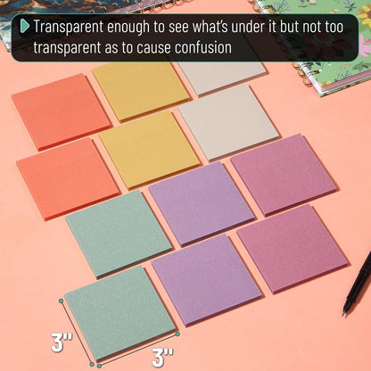 Mr. Pen- Transparent Glitter Sticky Notes, 3”x3”, 12 Pads, 600 Sheets, Colorful, Plastic Glitter Sticky Notes Bulk, Self-Stick Note Pads for Women, Office, School, Home, Study & Organization