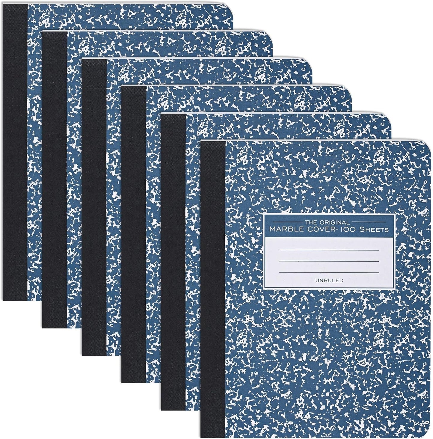 ROARING SPRING Hard Cover Composition Notebook, 4 Pack, Blue Marble Comp Book, 9.75″ x 7.5″, Unruled Blank Paper, 100 Sheets (200 Pages), Made in USA
