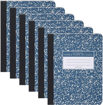 ROARING SPRING Hard Cover Composition Notebook, 4 Pack, Blue Marble Comp Book, 9.75″ x 7.5″, Unruled Blank Paper, 100 Sheets (200 Pages), Made in USA