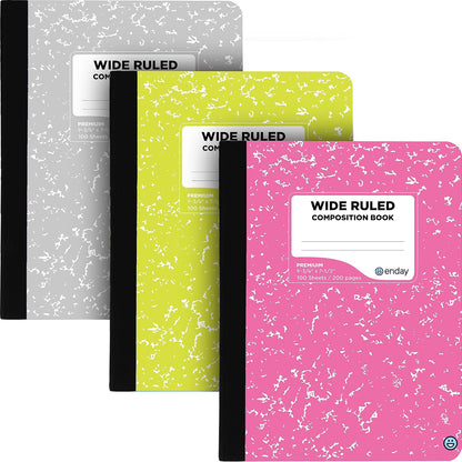 Emraw Marble Composition Notebook Wide Ruled Black and White Composition Books 100 Sheets (4 Pack) - By Enday