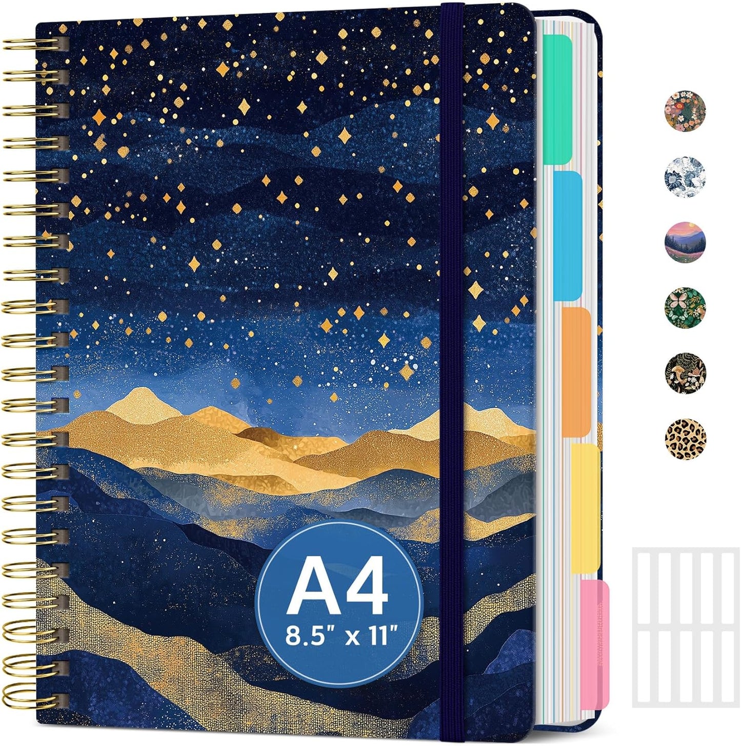 Large Spiral Notebook with Dividers & Tabs, 8.5" x 11" Hardcover 5 Subject Notebook for Work, 280 pages, College Ruled, Cute Journal for Women, Perfect for Study & Office Note Taking, Garden