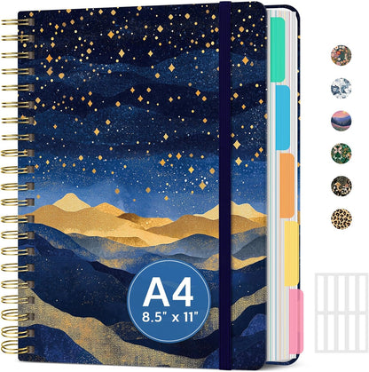 Large Spiral Notebook with Dividers & Tabs, 8.5" x 11" Hardcover 5 Subject Notebook for Work, 280 pages, College Ruled, Cute Journal for Women, Perfect for Study & Office Note Taking, Garden