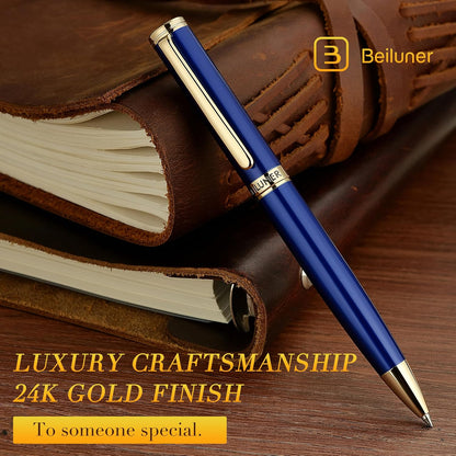 BEILUNER Luxury Gel Pen with 24K Gold Finish, Black Piano Lacquer, Luxury Grade Craftsmanship, Best Pen Gift Set for Men and Women, Professional, Executive, Office, Retractable Nice Pens
