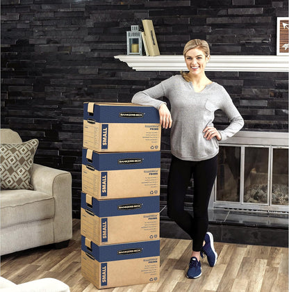 Bankers Box Large Prime Moving Box 6 Pack, Reinforced Handles, Tape-Free Assembly, Attached Lid, 18-in x 18-in x 24-in (0062904)