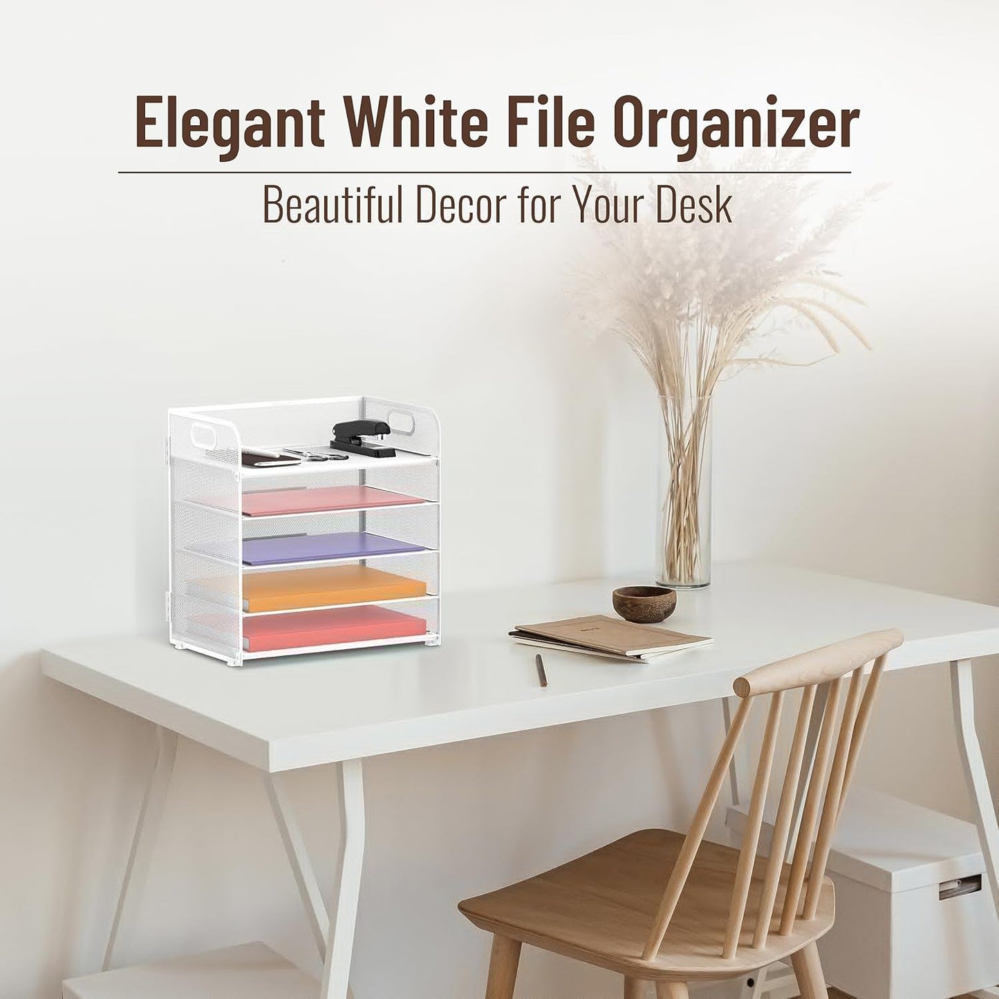 Supeasy 5 Trays Paper Organizer Letter Tray with Handle-Mesh Desk File Holders, Paper Sorter Desk Organizer for Office, Home, Classroom or School