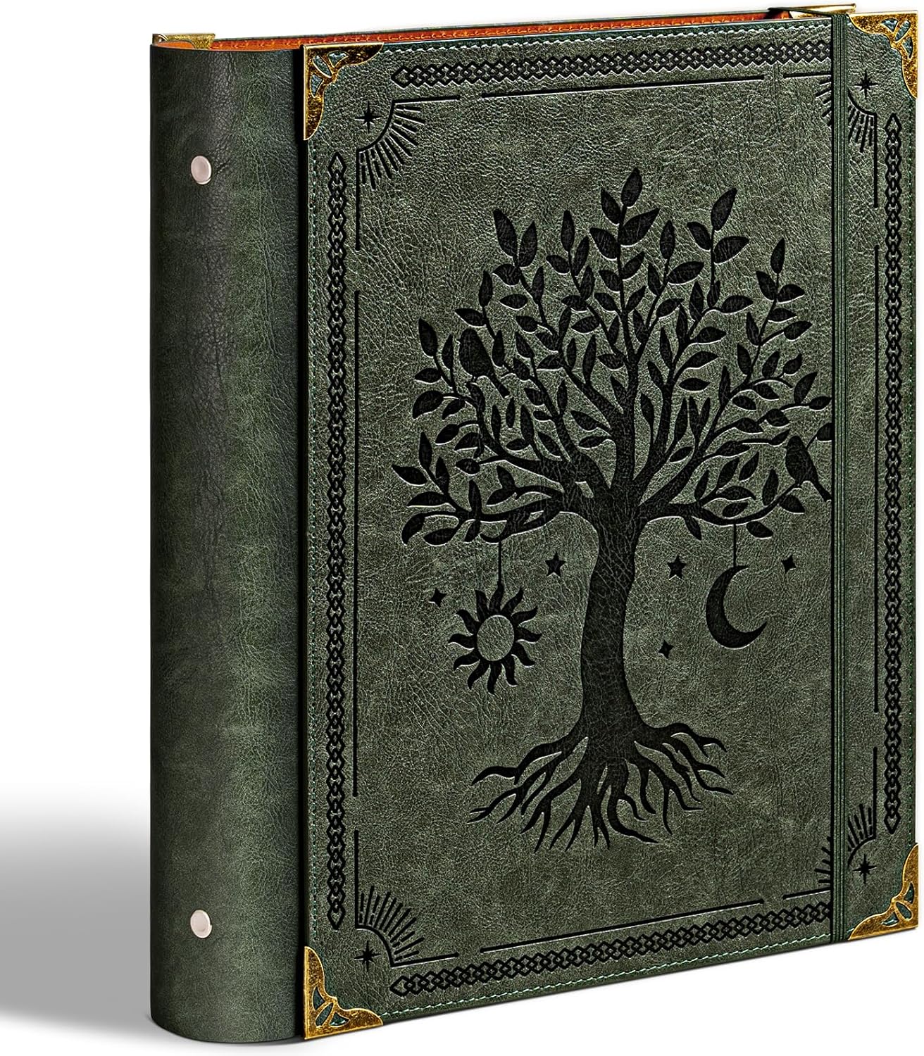 Ovesmusl Leather 3 Ring Binder Fits 8.5"x11" Letter Size Paper, 1 Inch Round Ring Binder Holds 200 Sheets, Notebook Cover Loose Leaf Organizer, Green Tree