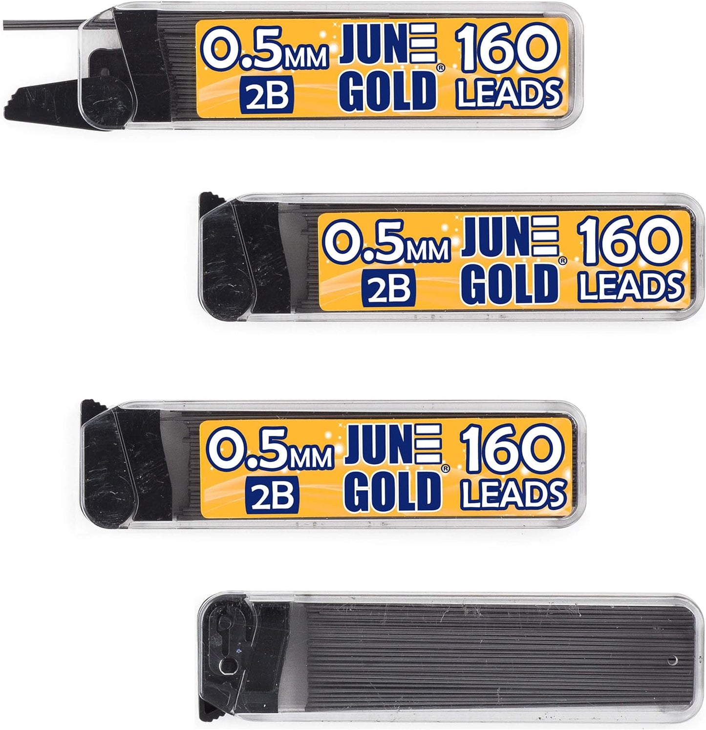 June Gold 640 Pieces, 0.5 mm HB #2 Lead Refills, 160 Pieces Per Dispenser, Fine Thickness, Break Resistant Lead/Graphite (Pack of 4 Dispensers)