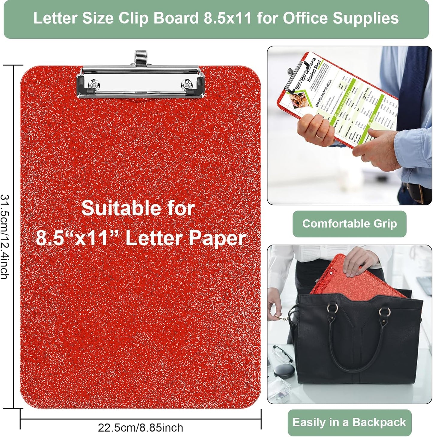 SFLHHDM 1 Pcs Clear Glitter Clipboards, Plastic Clipboard with Pen Holder, Size 8.85 x 12.4 in Shiny Clipboards with Low Profile Clip, Cute Hanging Clipboard for Office School Sparkly Clip Board-Pink