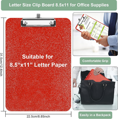 SFLHHDM 1 Pcs Clear Glitter Clipboards, Plastic Clipboard with Pen Holder, Size 8.85 x 12.4 in Shiny Clipboards with Low Profile Clip, Cute Hanging Clipboard for Office School Sparkly Clip Board-Pink