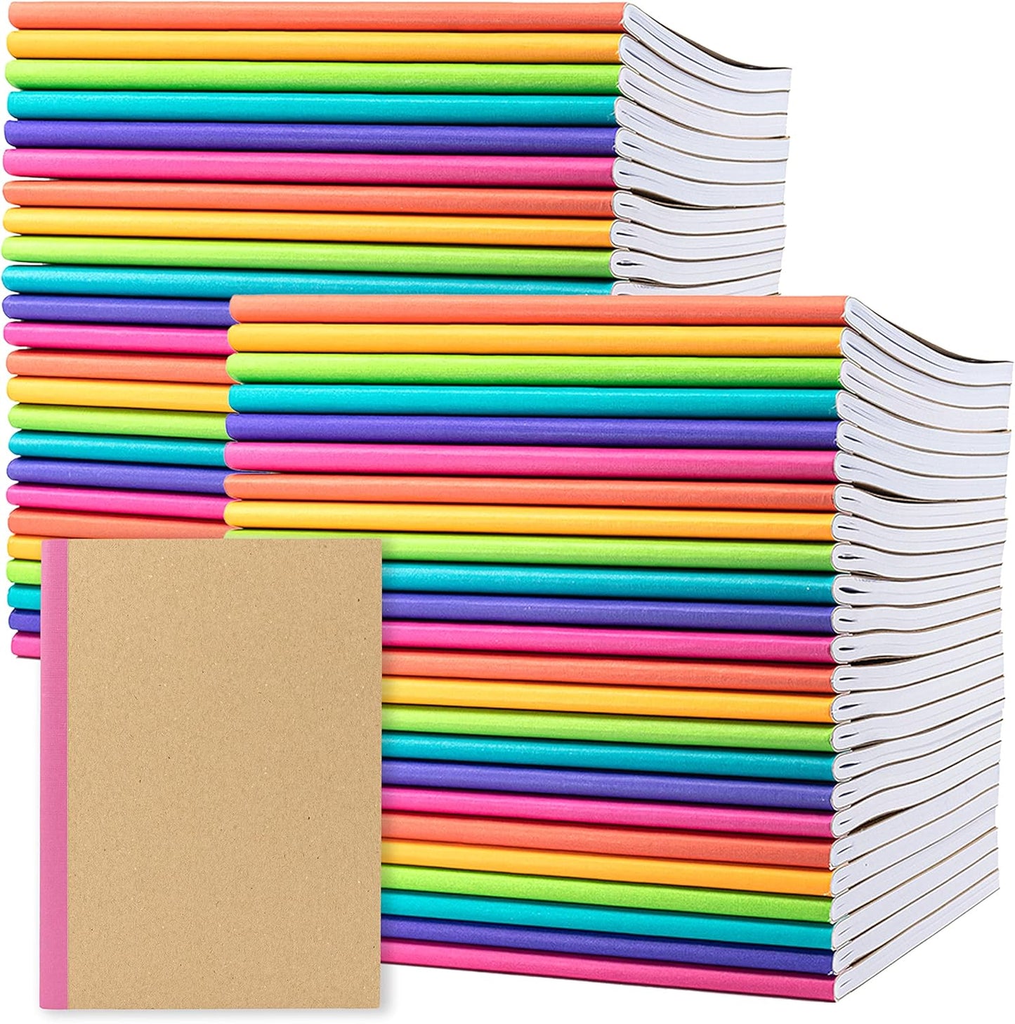 PAPERAGE 6-Pack Composition Notebook Journals, 120 Pages, Kraft Cover with Jewel Tone Spines, College Ruled Lined Paper, Small Size (8 in x 5.75 in) – for Home, Office or School Supplies