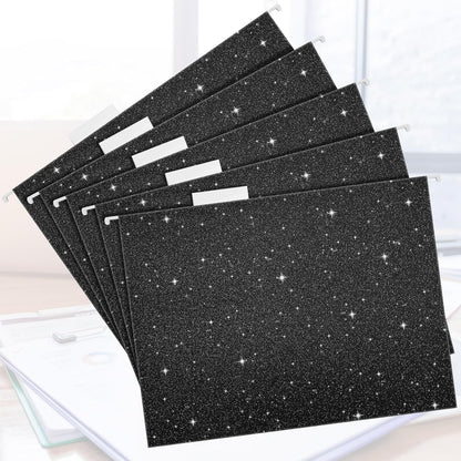 25 Pcs Black Hanging File Folders 12 x 9.25'' Glitter Hanging Folders with 25 Paper 1/5 Cut Adjustable Tab and 25 Plastic Tab for Medical Charts Office Desktop