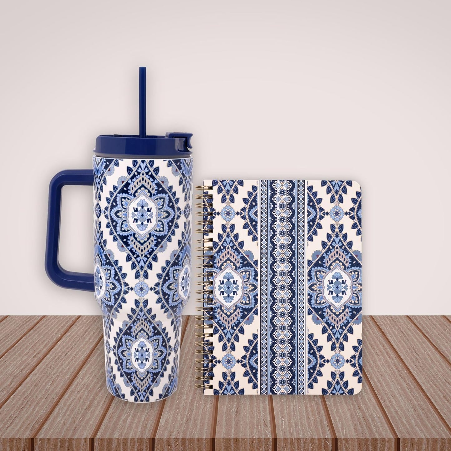 Vera Bradley Mini Spiral Notebook, College Ruled Paper, 8.25" x 6.25" with Pocket and 160 Lined Pages (Cambridge Blues)