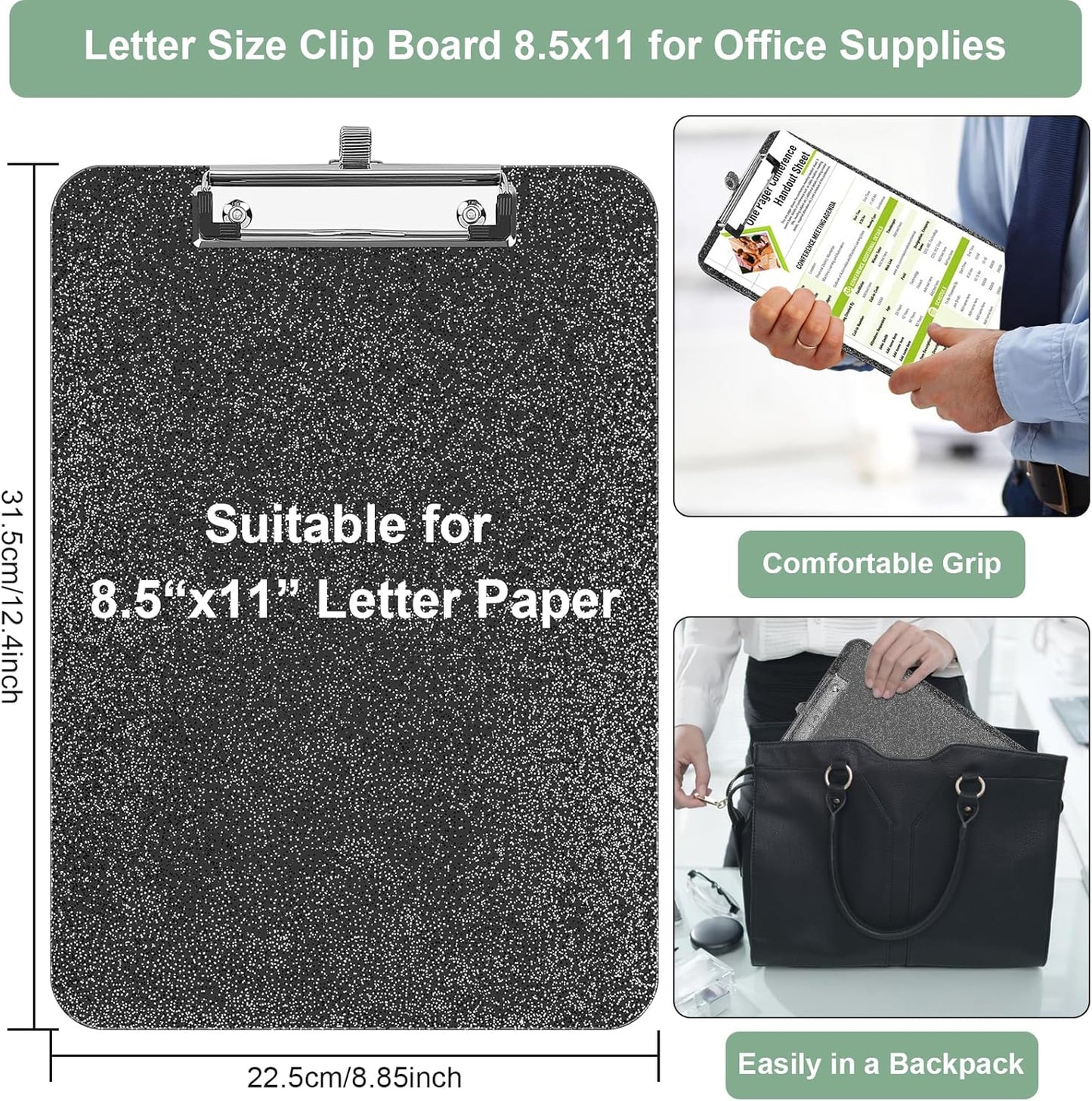 SFLHHDM 1 Pcs Clear Glitter Clipboards, Plastic Clipboard with Pen Holder, Size 8.85 x 12.4 in Shiny Clipboards with Low Profile Clip, Cute Hanging Clipboard for Office School Sparkly Clip Board-Pink