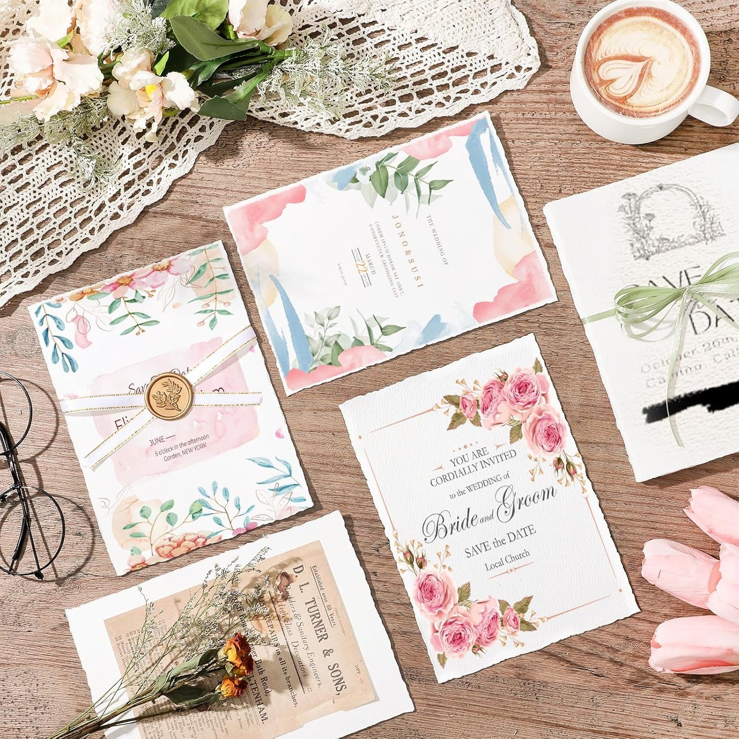 Prudiut 25 Sheets Cotton Watercolor Paper, 300 GSM Deckled Edge, 5 x 7 inch, Rough/Textured, White, for Watercolors, Wedding Invitations, Cards, Crafts