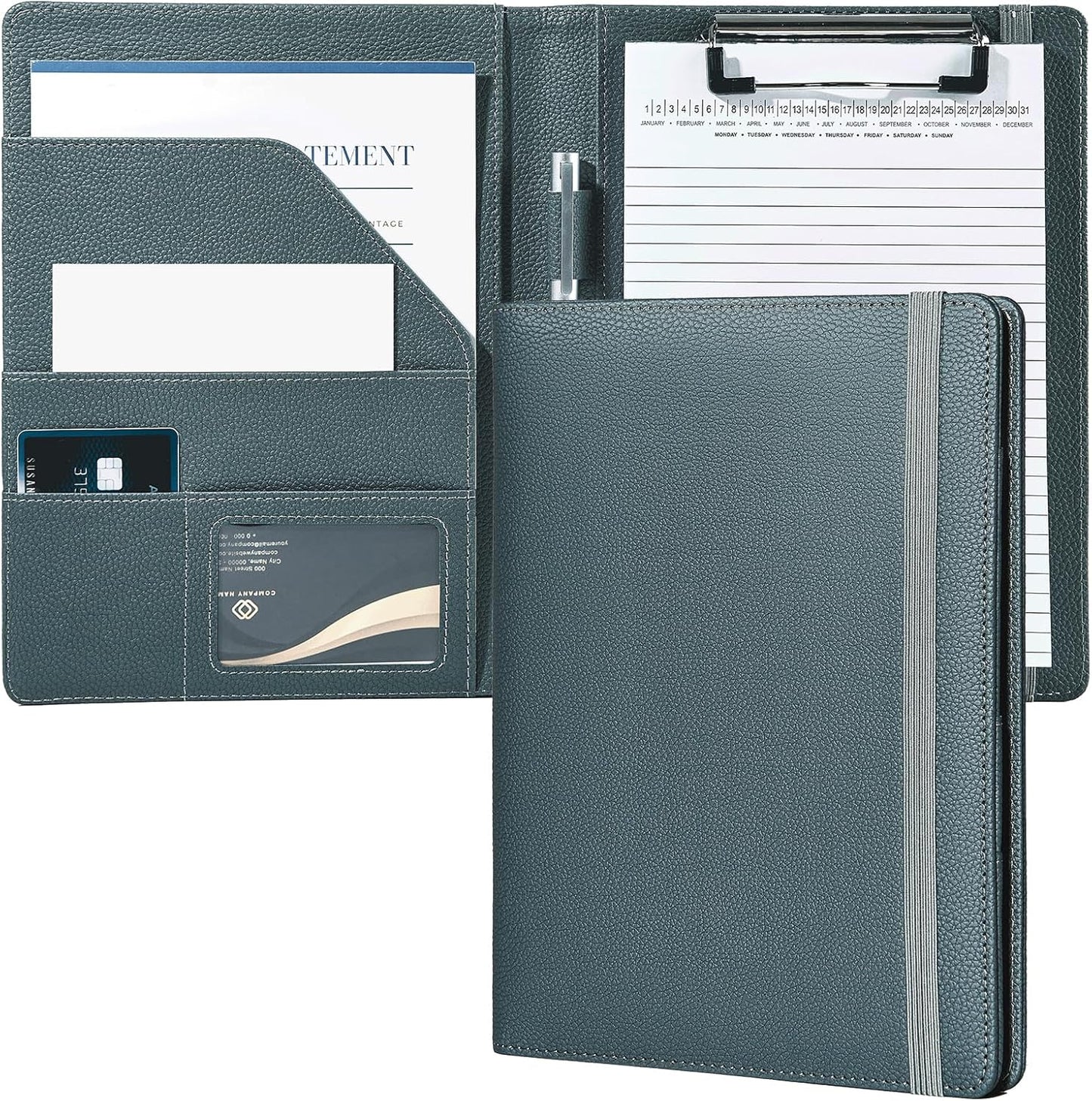 Small Clipboard Junior Padfolio Folio 7 x 9 Writing Pad Refillable, Mymazn Faux Leather Folder A5 for Notepad 5 x 8 Junior Size Portfolio (Black)