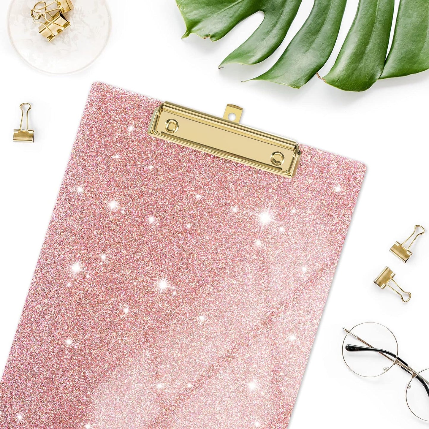 Rimilak Acrylic Glitter Clipboards, Sparkly Board with Low Profile Gold Clip, Designed for Classroom School and Office Use, A4 Letter Size 9 x 12.5 in, Pink