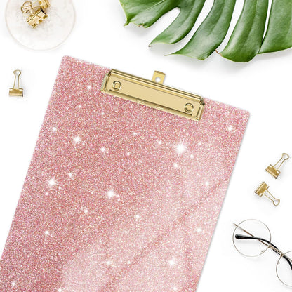 Rimilak Acrylic Glitter Clipboards, Sparkly Board with Low Profile Gold Clip, Designed for Classroom School and Office Use, A4 Letter Size 9 x 12.5 in, Pink