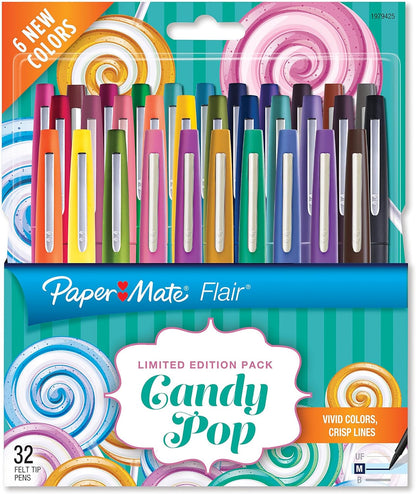 Paper Mate Flair Felt Tip Pens, Medium Point (0.7mm), Limited Edition Candy Pop Pack, 6 Count