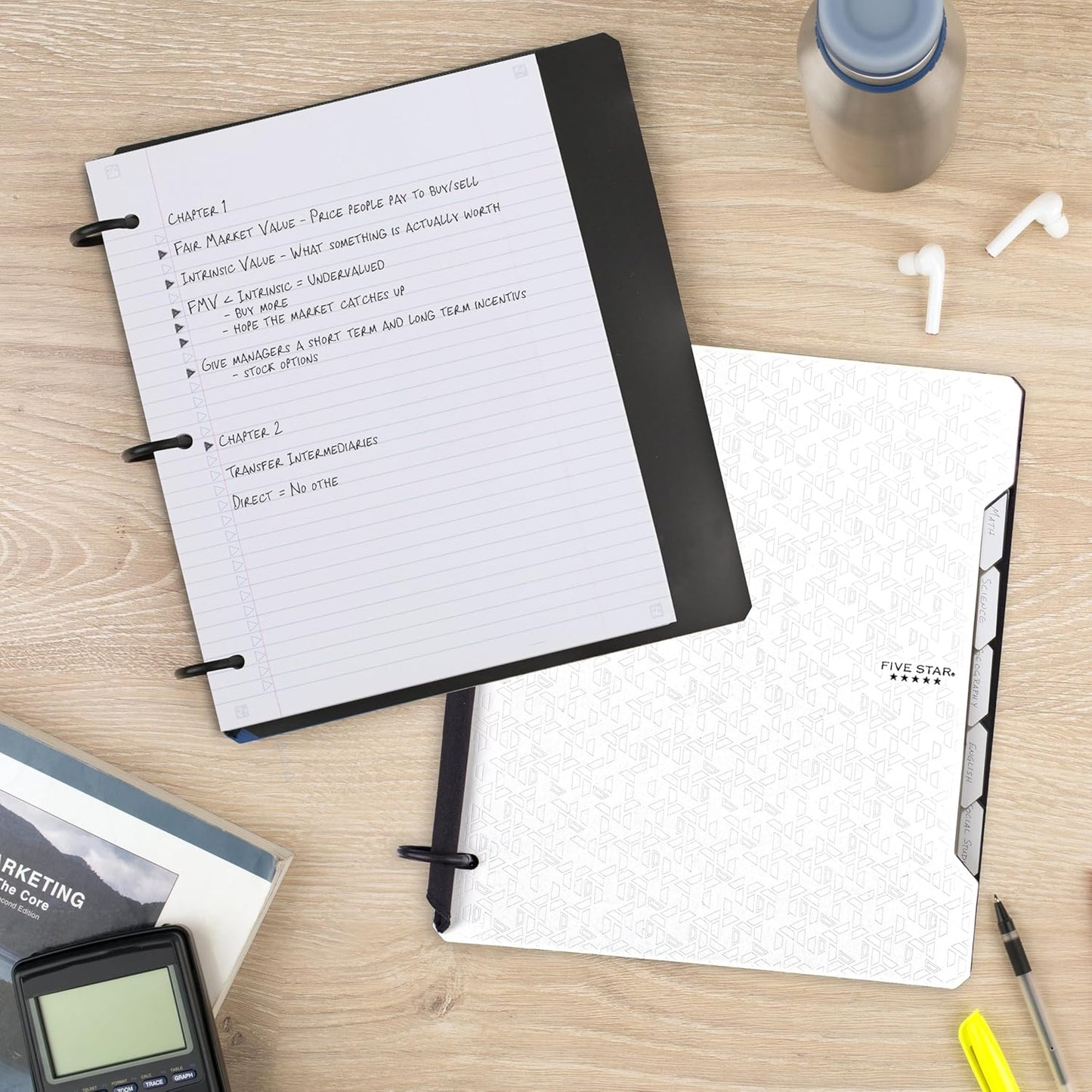 Five Star Flex Refillable Notebook + Study App 1 Inch O-Rings Binder with Pockets Tabs and Dividers, 220 Sheet Capacity, Includes 60 Sheets 8.5" x 11" College Ruled Paper, Prom Pink (293280R)