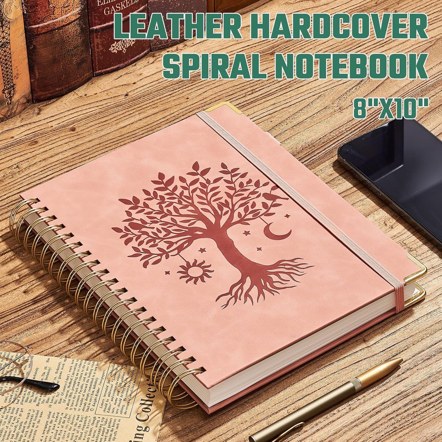 Ovesmusl Hardcover Spiral Notebook 8.5" x 11" with 5 Removable Dividers 300 Pages Leather 5 Subject Notebook College Ruled 100GSM Large Spiral Notebooks for Work Thick Lined Journal for Women, Green