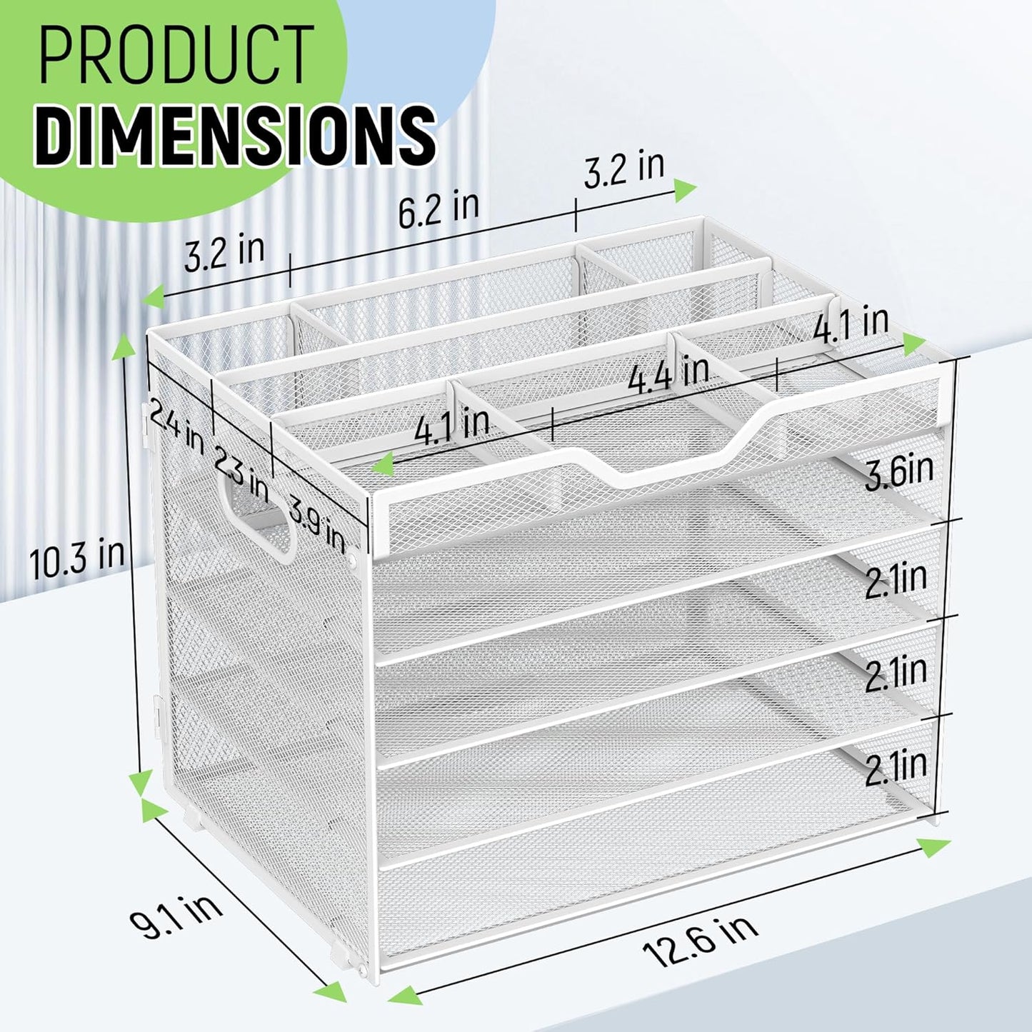 Docnest 5 Tier Letter Tray with Hanging File Organizer-Mesh Desk Organizer-Desktop Storage Box Built in Pen Holder and Handles, File Folder Holder for Mail Documents Office Supplies-Black