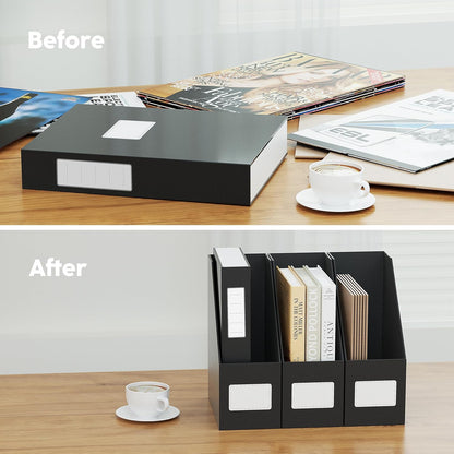 JiaWei White Magazine File Holders, 3 Packs Sturdy Cardboard File Rack, Office Organization Desktop Storage File Box Binder for Shelves and Desk, Folder Holder for Office or Classroom
