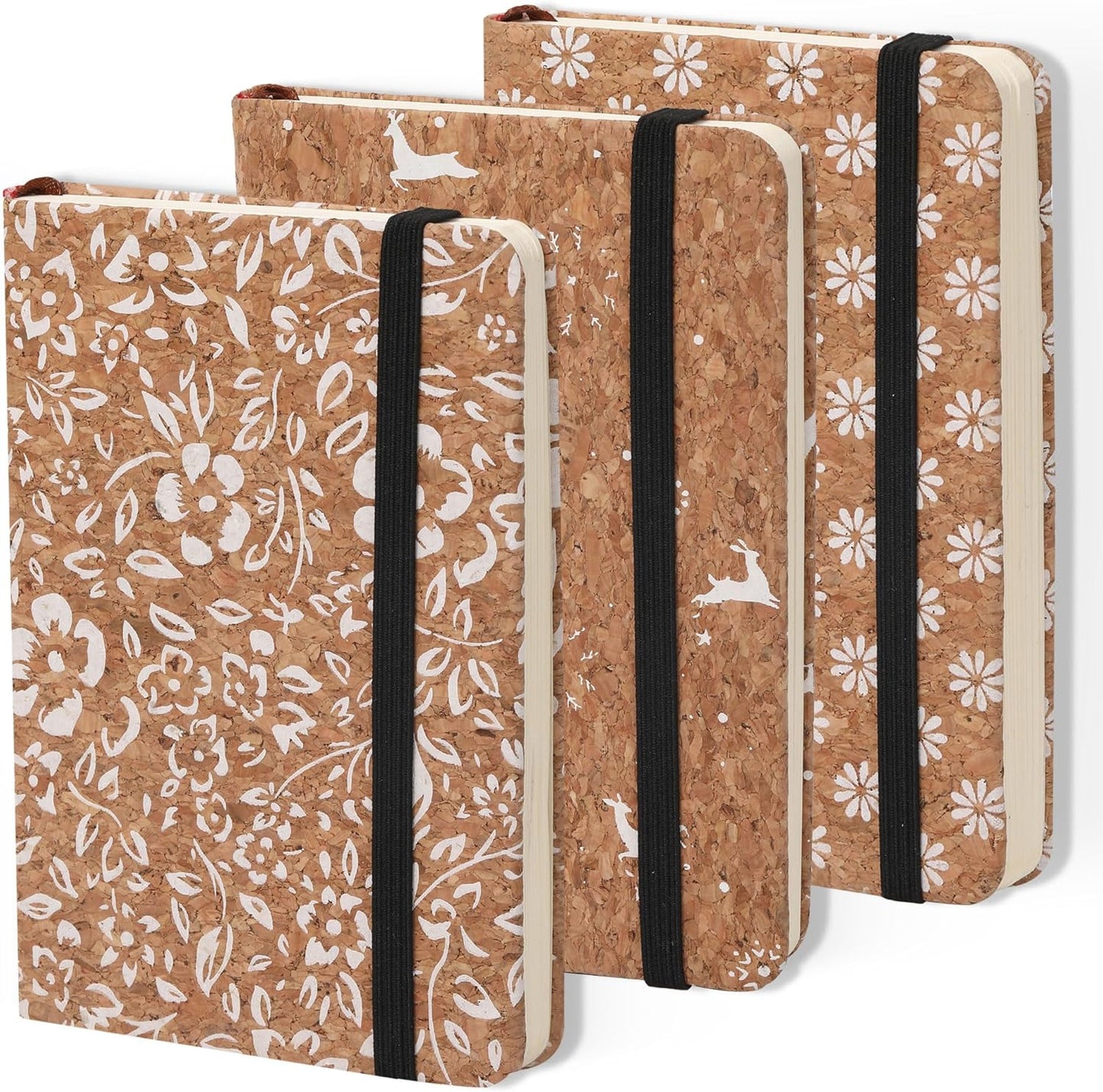 BOBO RABBIT 3 Pack Pocket Journal Notebooks Small Mini Notebook for Note Taking Little Compact A6 Size Hardcover Cork Notepads for School Office Traveler Diary, 3.7"x5.7", Total 600 Pages