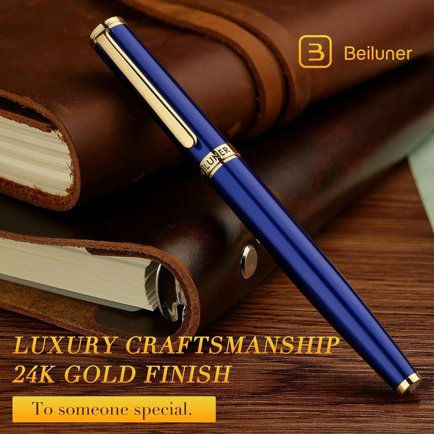 BEILUNER Luxury Rollerball Pen, Stunning Green Lacquer with 24K Gold Trim,Noble and Elegant Designs,Schneider Ink Refill, Best Gift Set for Men & Women, Refillable, Executive Writing, Nice Pens