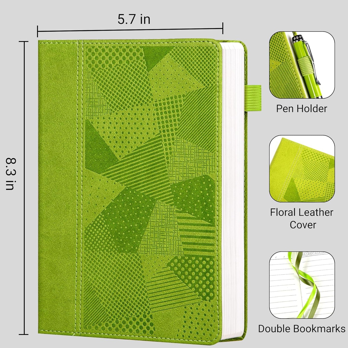 Yoment Lined Journal Notebook for Women, A5 Hardcover Leather Journal for Writing, 260 Pages 100 GSM Thick Paper, College Ruled Notebook for Work, School, Office, 5.7" x 8.3"Green