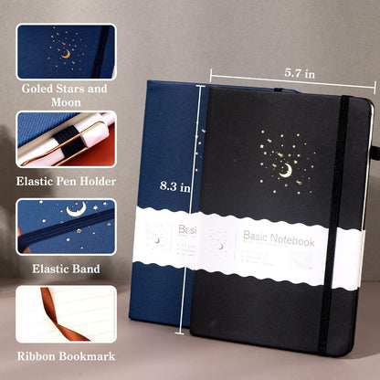 CAGIE Journal Notebook for Women Men, Hardcover Lined Notebooks Journals for Writing Work Journaling Note Taking Diary with Pen Loop (Black Ruled), Gifts, 5.7" x 8.3", 196 Pages